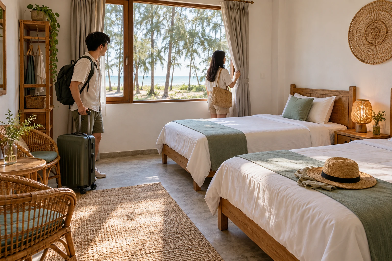 Phòng hai giường gần bãi biển Minh Châu